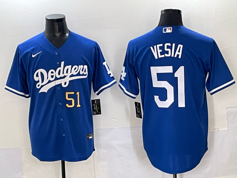 Men Los Angeles Dodgers 51 Vesia Blue Nike MLB 2025 Jersey style 07